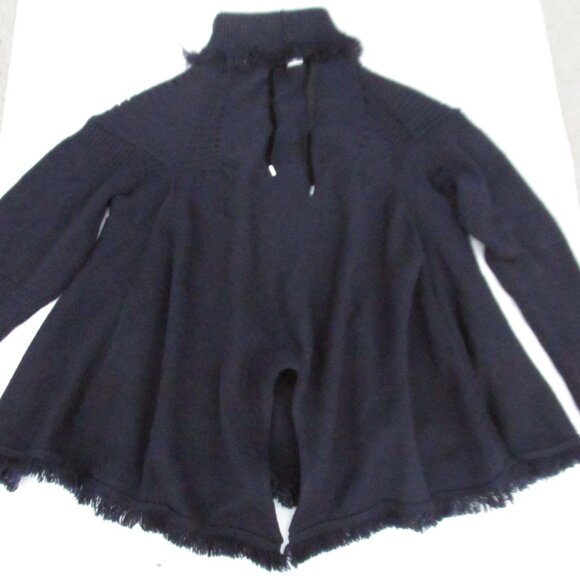 HIGH Womens S Navy Blue Wool Turtleneck Short Sweater Long Sleeve Lightweight - Picture 2 of 16